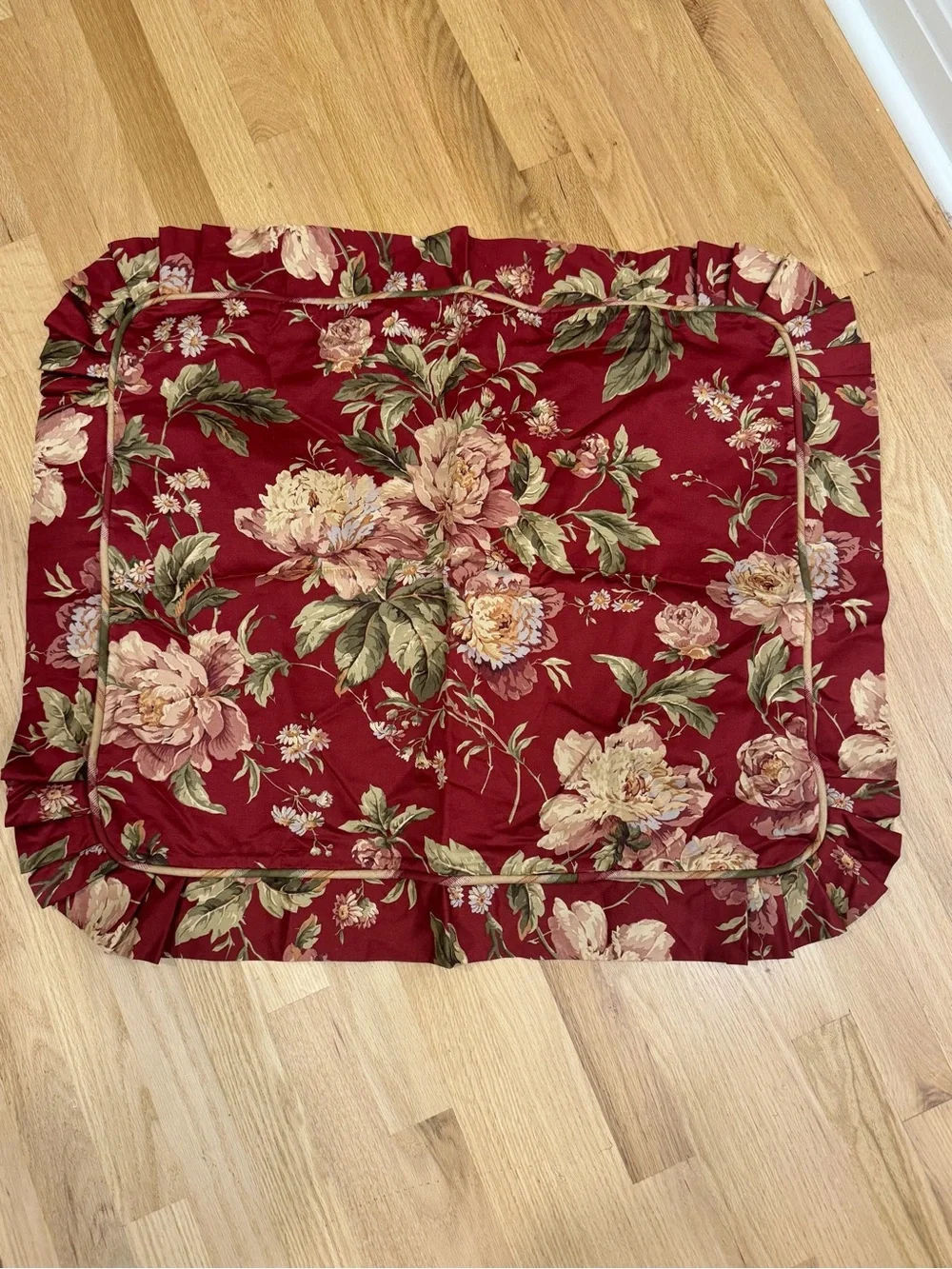 Waverly Forever Yours Burgundy Sham with a ruffled edge